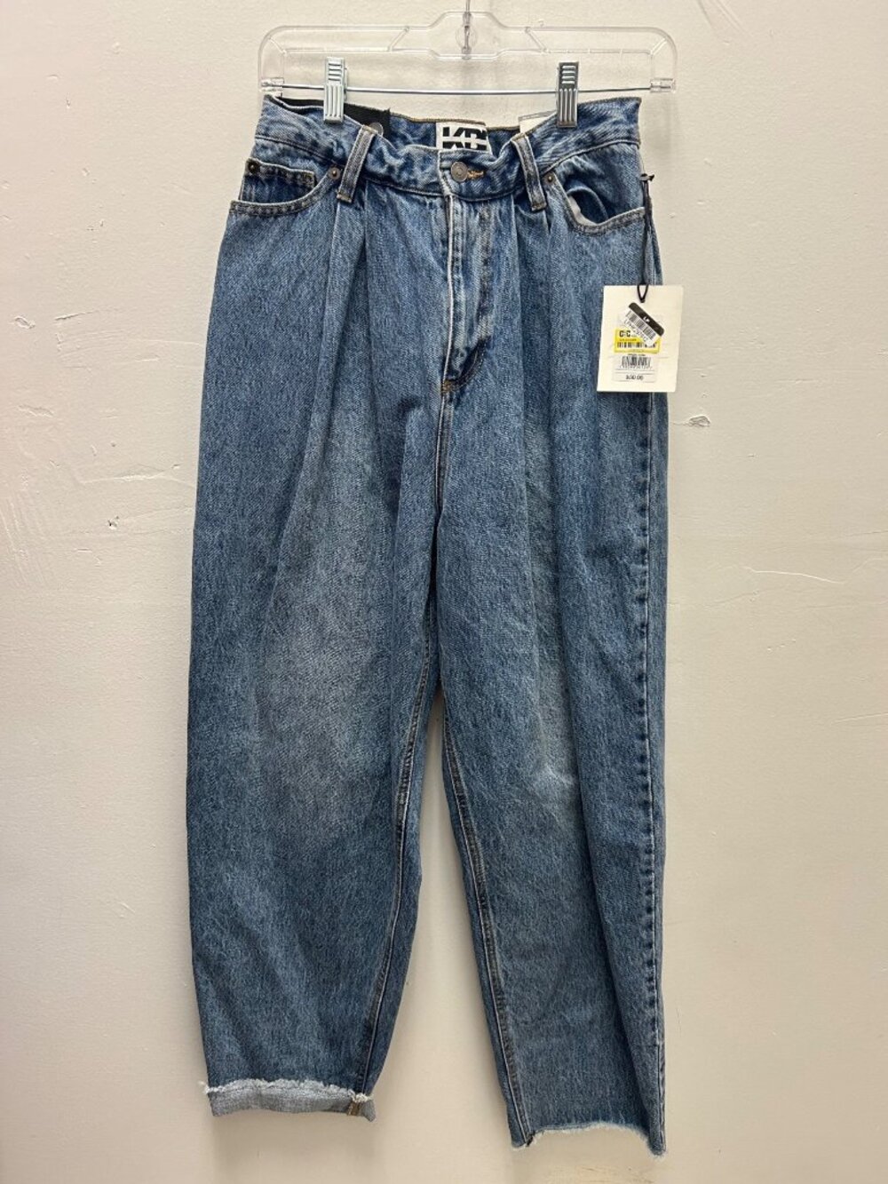 K-233 Kahlana Women's Size 4 Barrel Leg High-Rise Denim Jeans Blue With Raw Hem